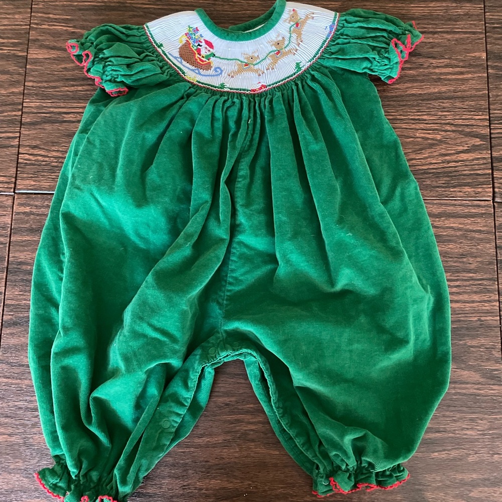 Stelly Belly smocked green corduroy Christmas bubble